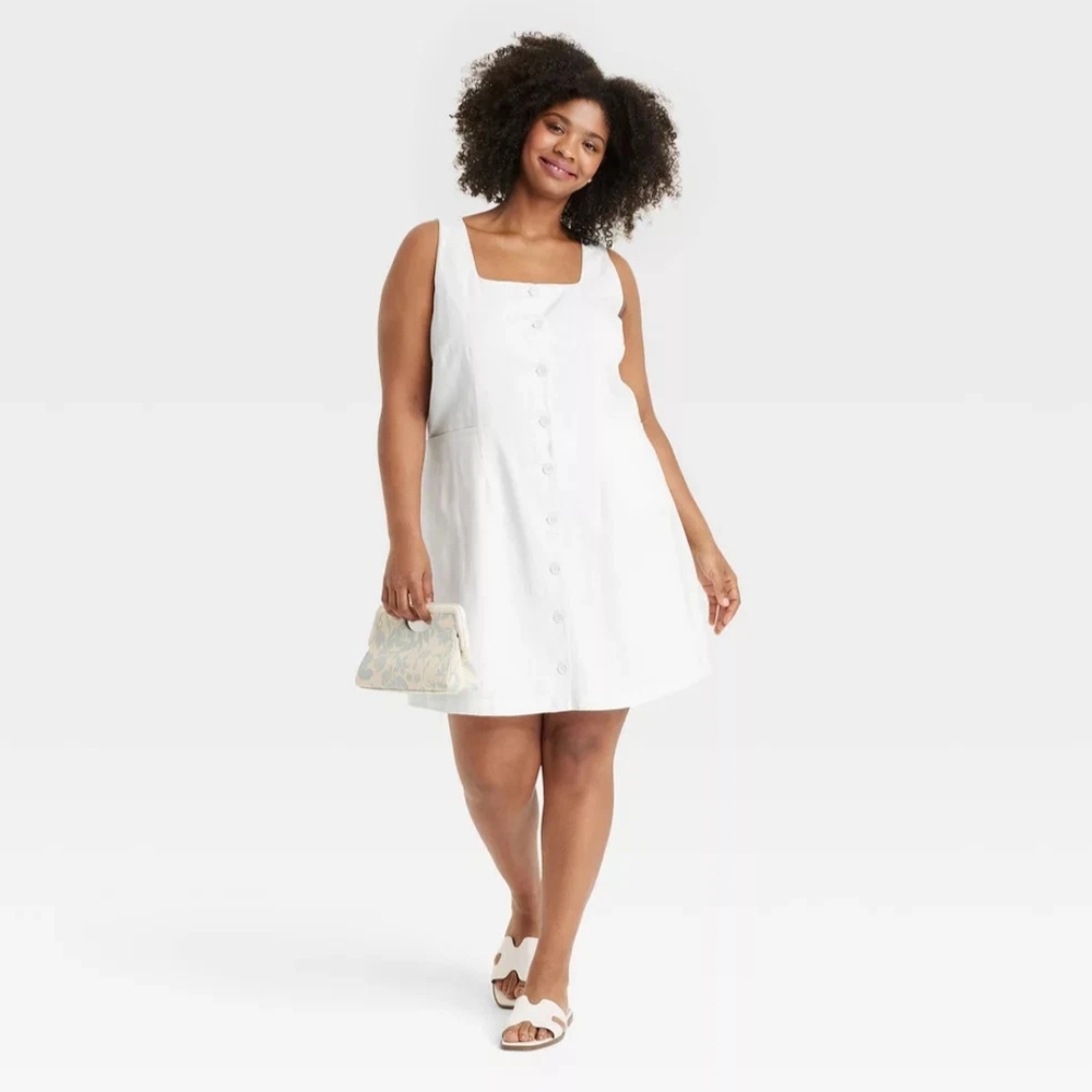NWT White Linen Button Down Mini Dress  2X